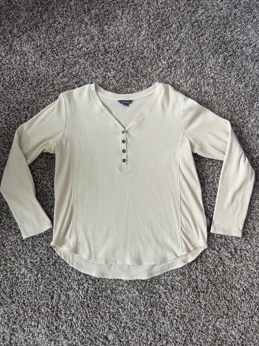 Eddie Bauer Cream Women’s Waffle-Knit Henley Long Sleeve Top - Size Large